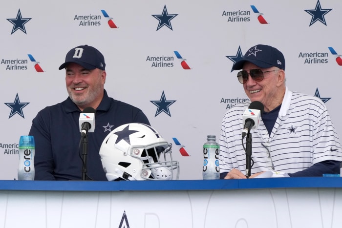 Cowboys coach Mike McCarthy and Dallas owner Jerry Jones.